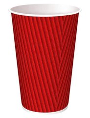Склянка одноразова гофрована 540 мл 90х136 мм двошаровий паперовий білий/червоний
