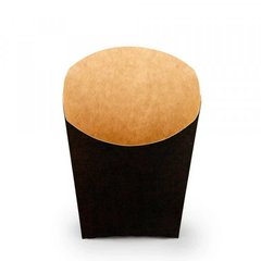 Коробка бумажная для картошки фри (М) малая Черная/Крафт 65х115 мм