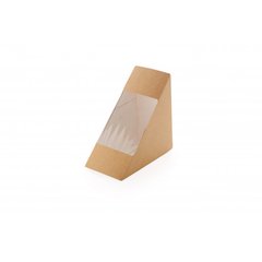 Контейнер одноразовий для сендвіча паперовий з віконцем Крафт/Білий 1PE 130х130х60 мм