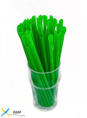 Трубочка для коктейлю із лопаткою, зелена 6×200 мм.