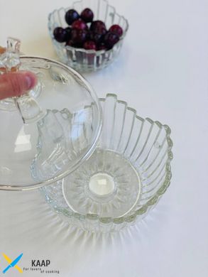 Цукорниця-конфетниця скляна з кришкою 900 мл 18х16 см "Флейм" велика прозора 102-012