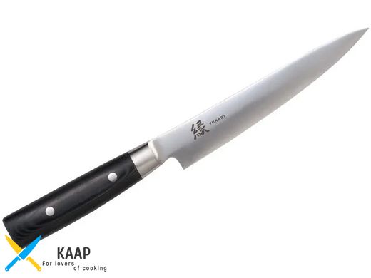Ніж кухонний для нарізки 18 см. Yukari, Yaxell з чорною ручкою з Канва-Мікарта (36807)