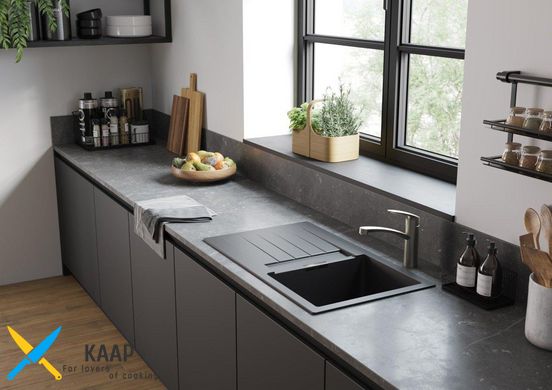 Мойка кухонная Hansgrohe S52, гранит, прямоугольник, с крылом, 980х480х190мм, чаша – 1, врезная, серый камень