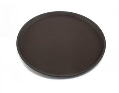 Поднос для официантов нескользящий 28х2.2 см круглый коричневый материал АВС