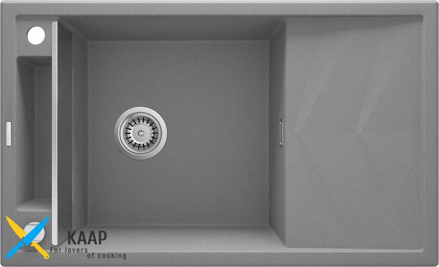 Мойка кухонная Magnetic, гранит, прямоуголь., с крылом, 820х500х219мм, чаша - 1, накладная, серый Deante