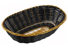 Хлібниця овальна, 24х17 см. чорна із золотим обідком плетена соломка