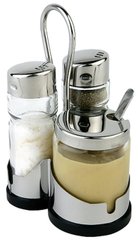 Набор соль, перец и горчица "Economic" 8х8 см, h-12 см стеклянній на металличской подставке APS 40457