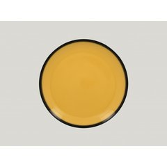 Тарілка кругла 24 см. фарфорова, жовта з чорним обідком Lea, RAK