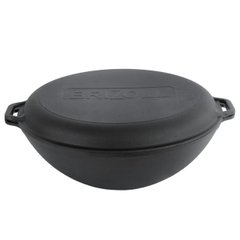 Чавунна сковорода WOK з чавунною кришкою 8 л 36х11,5 см BRIZOLL W36-2/36-1 (підставка P3445)