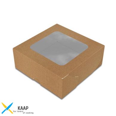 Коробка для суши (суши бокс) и сладостей 130х130х50 мм Midi Крафт c окошком бумажная