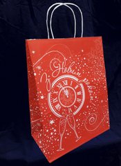 Пакет подарунковий "Новий рік" 260х140х335 мм. крафт білий/червоний з крученими ручками, 100 г/м2, 50 шт/уп