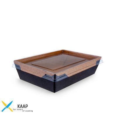 Контейнер паперовий одноразовий 1200 мл Крафт/Чорний 1PE 180х120х50 мм (кришка 012342к, 012362р)