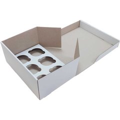 Коробка для капкейков, кексов и мафинов на 6 шт 250х170х110 мм белая картонная (бумажная)