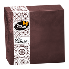 Салветки паперові банкетні 33x33 см 50 шт 2 шари SILKEN шоколадні-коричневі