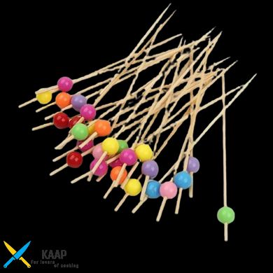 Шпажка для канапе с шариком 120 мм (12 см) 50 шт/уп бамбуковая разноцветная