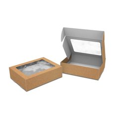 Коробка для солодощів/десертів 240х190х67 мм Mega Крафт з віконцем паперова