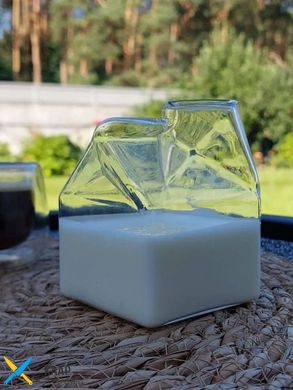 Молочник стеклянный в форме упаковке молока 350 мл прозрачный квадратный "Холодная гора" 102-349