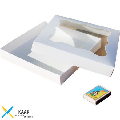Коробка для печива, пряників, зефіру та цукерок 200х200х30 мм біла, для зефіру картонна (паперова)