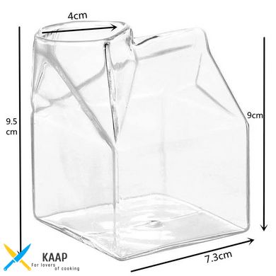 Молочник скляний у формі паковання молока 350 мл прозорий квадратний "Холодна гора" 102-349