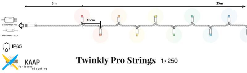 Smart LED Гірлянда Twinkly Pro Strings AWW 250, одна лінія, IP65, AWG22 PVC, прозорий