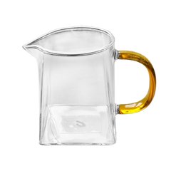 Молочник скляний квадратний 350 мл "Карл" прозорий із золотистою ручкою 102-410