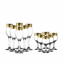 Набір келихи для шампанського+чарки із золотом 12 предметів Гусь-Кришталевий "Версаче" (GE08-160/164)