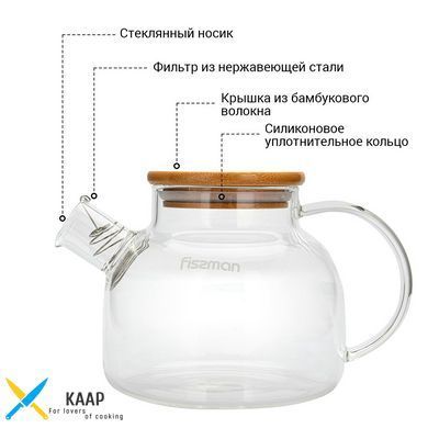 Заварочный чайник Fissman 1200 мл со стальным фильтром (6537)