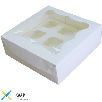 Коробка для капкейків, кексів та мафінів на 9 шт 260х260х90 мм біла картонна (паперова)
