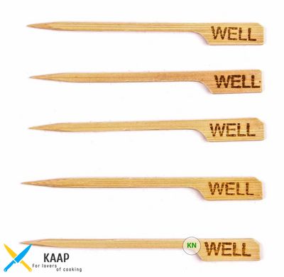 Шампур-шпажка бамбуковая со степенью прожарки WELL 90 мм (9 см) Весло-Гольф