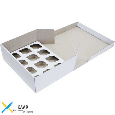 Коробка для капкейків, кексів та мафінів на 12 шт 330х250х110 мм біла картонна (паперова)