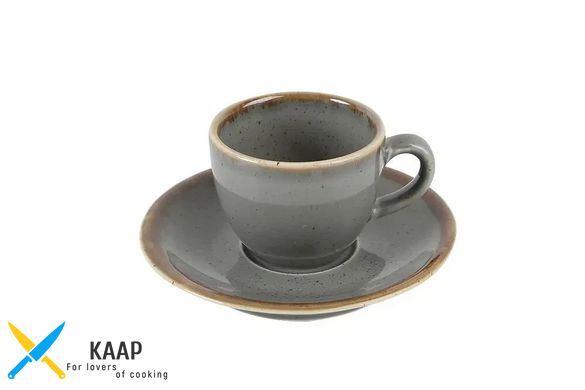 Чашка кавова з блюдцем 80 мл., 12 см. (312109.DG + 122112.DG) порцелянова, темно-сіра в крапку Seas