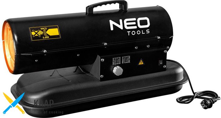 Теплова гармата дизель/керосин Neo Tools, 20 кВт, 550 м куб./г, прямого нагрівання, бак 19 л, витрата 1.9 л/г, IPX4