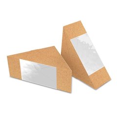 Упаковка для сэндвича (бутерброда) 122х122х59 мм с окном бумажная крафт треугольник