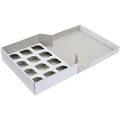 Коробка для капкейков, кексов и мафинов на 12 шт. 330х250х80 мм белая картонная (бумажная)