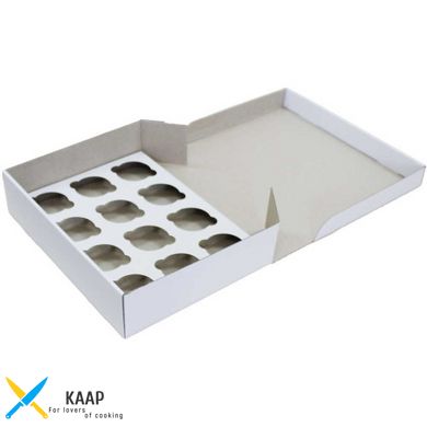 Коробка для капкейков, кексов и мафинов на 12 шт. 330х250х80 мм белая картонная (бумажная)