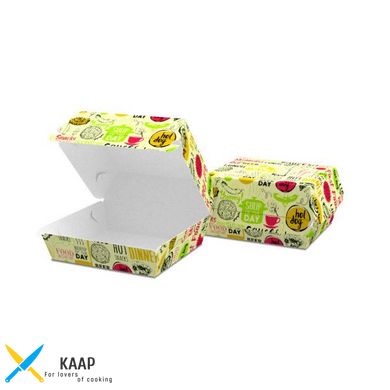 Упаковка для бургера 100х93/116х116х58 мм Mini Светлая с рисунком бумажная разборная