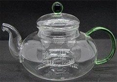 Чайник стеклянный 675 мл (600мл) "Нефрит" стеклянное сито с зеленой ручкой 34898-7