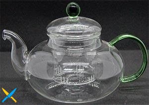 Чайник стеклянный 675 мл (600мл) "Нефрит" стеклянное сито с зеленой ручкой 34898-7