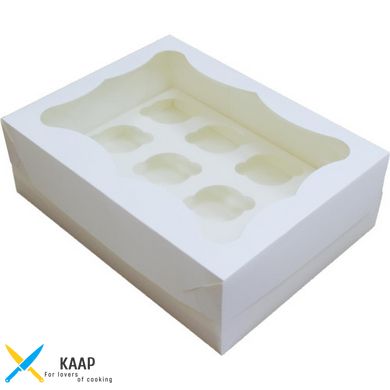 Коробка для капкейков, кексов и мафинов на 12 шт. 330х255х110 мм белая картонная (бумажная)
