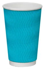 Стакан бумажный гофрированный S-волна голубой 450 мл Ǿ=90 мм, h=140 мм