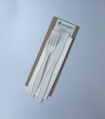 Набор Вилка, нож и салфетка одноразовый F08 K08 N из кукурузного крахмалу (Био/Эко)