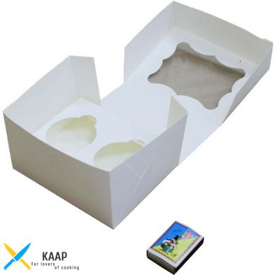 Коробка для капкейков, кексов и мафинов на 2 шт. 150х120х90 мм белая картонная (бумажная)