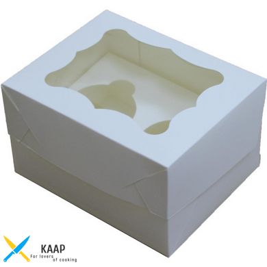 Коробка для капкейков, кексов и мафинов на 2 шт. 150х120х90 мм белая картонная (бумажная)