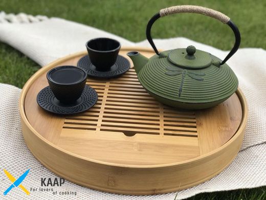 Столик-Чабань для чайної церемонії (чайний) бамбук великий 38х5,5 см круглий "Нагано" T0509