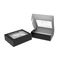 Коробка для суши (суши бокс) и сладостей 24х19х7 см. Mega бумажная Черная c окошком