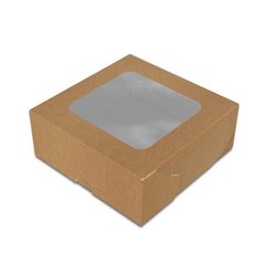 Коробка для сладостей/десертов 130х130х50 мм Midi Крафт c окошком бумажная