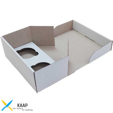 Коробка для капкейков, кексов и мафинов на 2 шт. 195х100х80 мм белая картонная (бумажная)