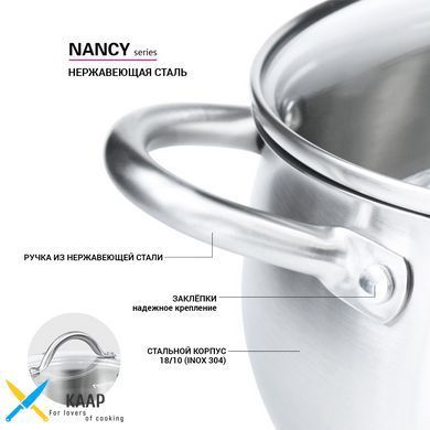 Набір посуду Fissman NANCY 6 предметів зі скляними кришками (5830)
