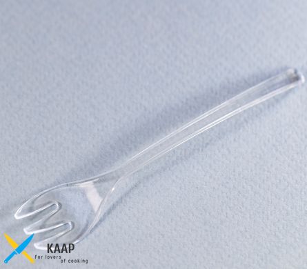 Вилка одноразовая фуршетная десертная 10 см., 100 шт/уп стеклоподобная, прозрачная