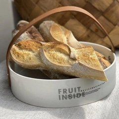 Цукерниця/фруктівниця/хлібниця "Білий глянець" порцелянова зі шкіряною ручкою 22х5,5 см, DL21022525